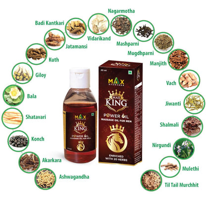 Max Ayurveda Musli Premium Capsules & King Power Ayurvedic Herbal Massage Oil For Men - Combo Pack (30 Capsules + 1 Oil Bottle)