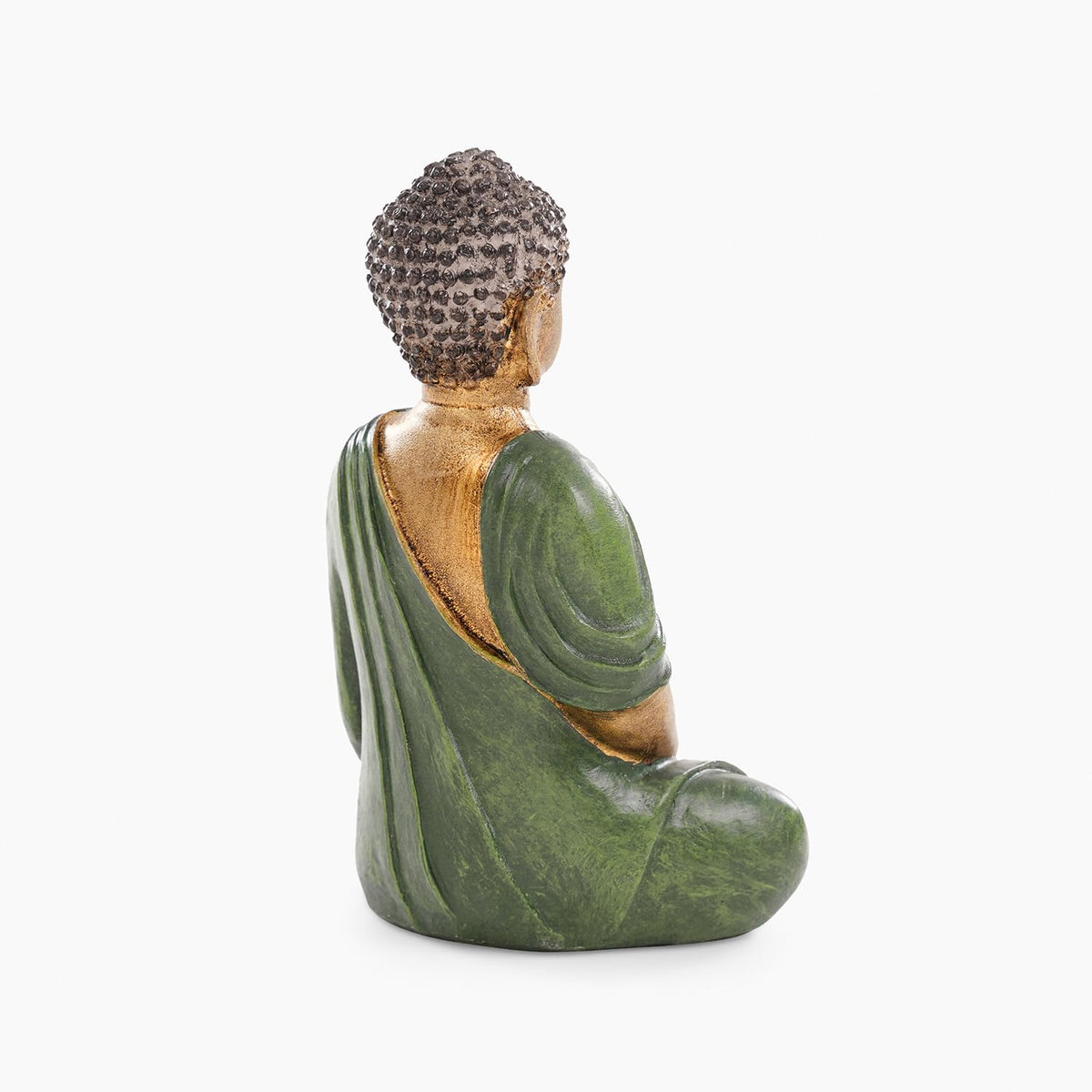 PURE HOME + LIVING Dark Green Antique Gold Polyresin Sitting Buddha - Small|Polyresin Decorative Statue for Home, Living Room, Office & Meditation Space|Peaceful Decor & Gift Item (Pack of 1)