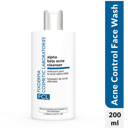 FIXDERMA COSMETIC LABORATORIES Alpha Beta Acne Cleanser, Reduces Pimples, Regulates Sebum Production, Deep Pore Cleansing, Soap Free And Non-Comedogenic Formulation 200ml (Pack Of 1)