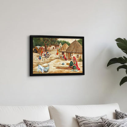 Village Scenery Painting Vastu Wall Art, For Living Room Bedroom, Multicolor, Nature, 18.0 X 12.0 inches, Set of 1