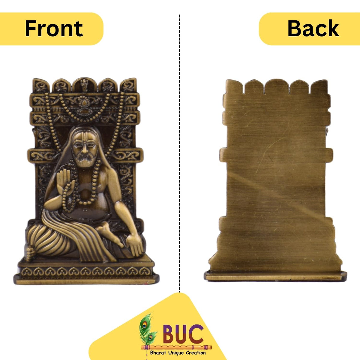 Shri Raghavendra Swami Idol for Car Dashboard | Sri Raghavendra Swamy Murti | Spiritual Blessings & Protection | Golden, Silver Black, Copper, Brass Finishes | Anti-Slip Base(S979-BRS)