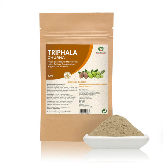 Zephivo Maharishi Ayurveda Triphala Churna 100 gm | Triphala Powder with Haritaki, Amalaki, Vibhitaki | For Bowel Movement | Relieves Constipation | For Digestion, Gut Health, Gas & Acidity Relief
