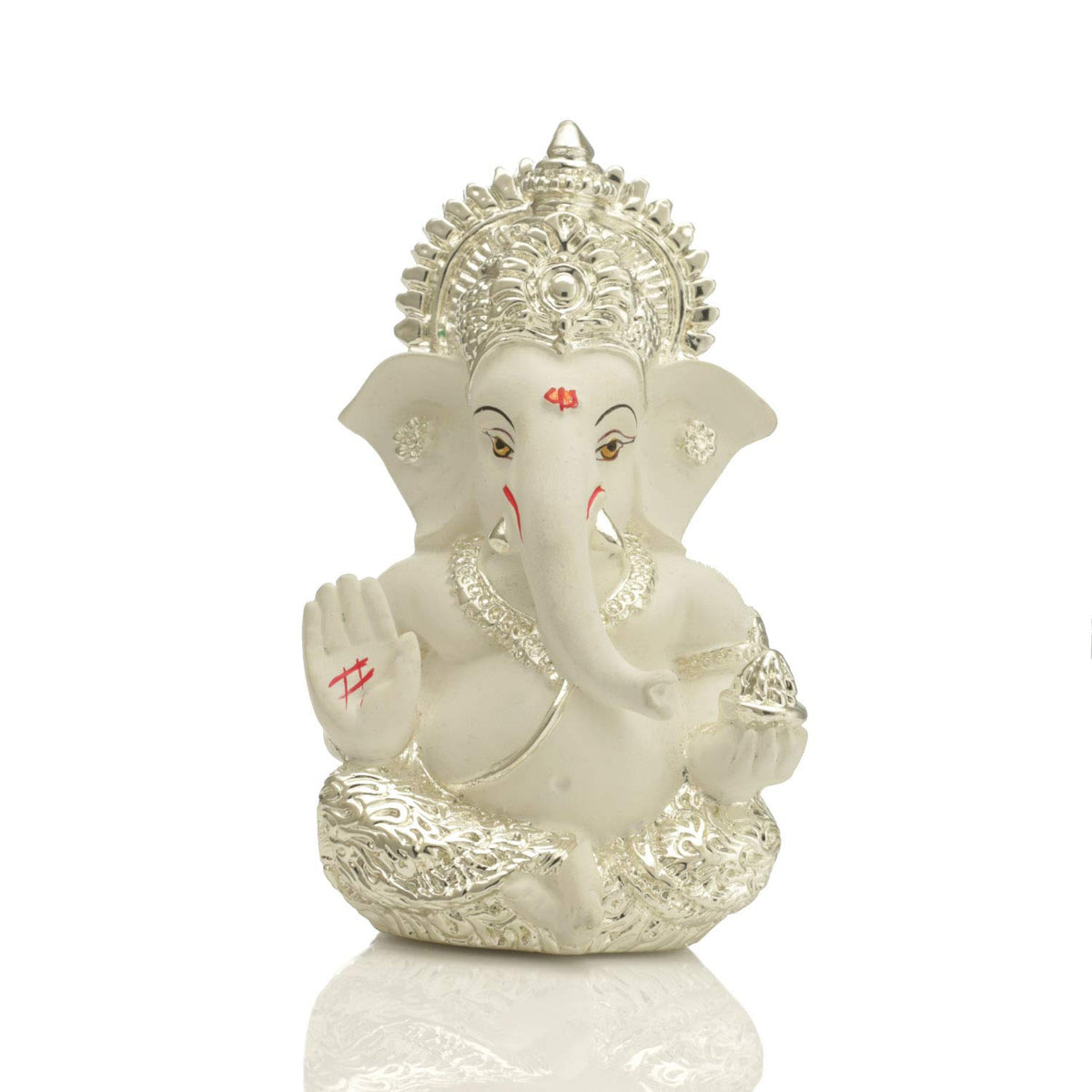 Ganesha Idol Silver Plated Ganesh for Car Dashboard Statue Ganpati Ganesh Idol for Gift Figurine Luck & Success Diwali Gifts Home Decor Gift for ganpati Festival, (3.5 x 2 inches)