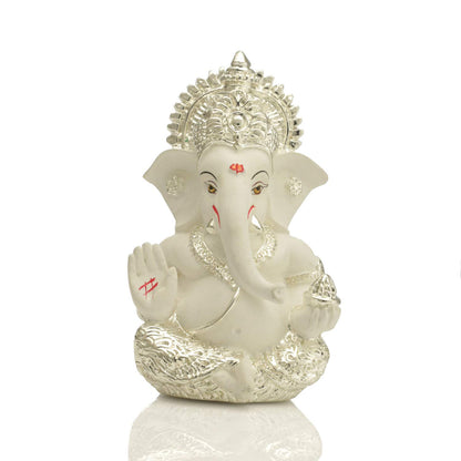 Ganesha Idol Silver Plated Ganesh for Car Dashboard Statue Ganpati Ganesh Idol for Gift Figurine Luck & Success Diwali Gifts Home Decor Gift for ganpati Festival, (3.5 x 2 inches)