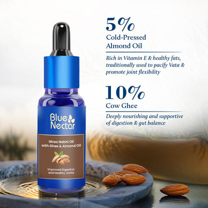 Blue Nectar Nabhi Oil with Ghee & Almond | Nabhya Dhara Belly Button Oil for Digestion & Joint Support | Authentic Ayurvedic Care for Knee, Back, & Body ache (21 Herbs, 10 ml)