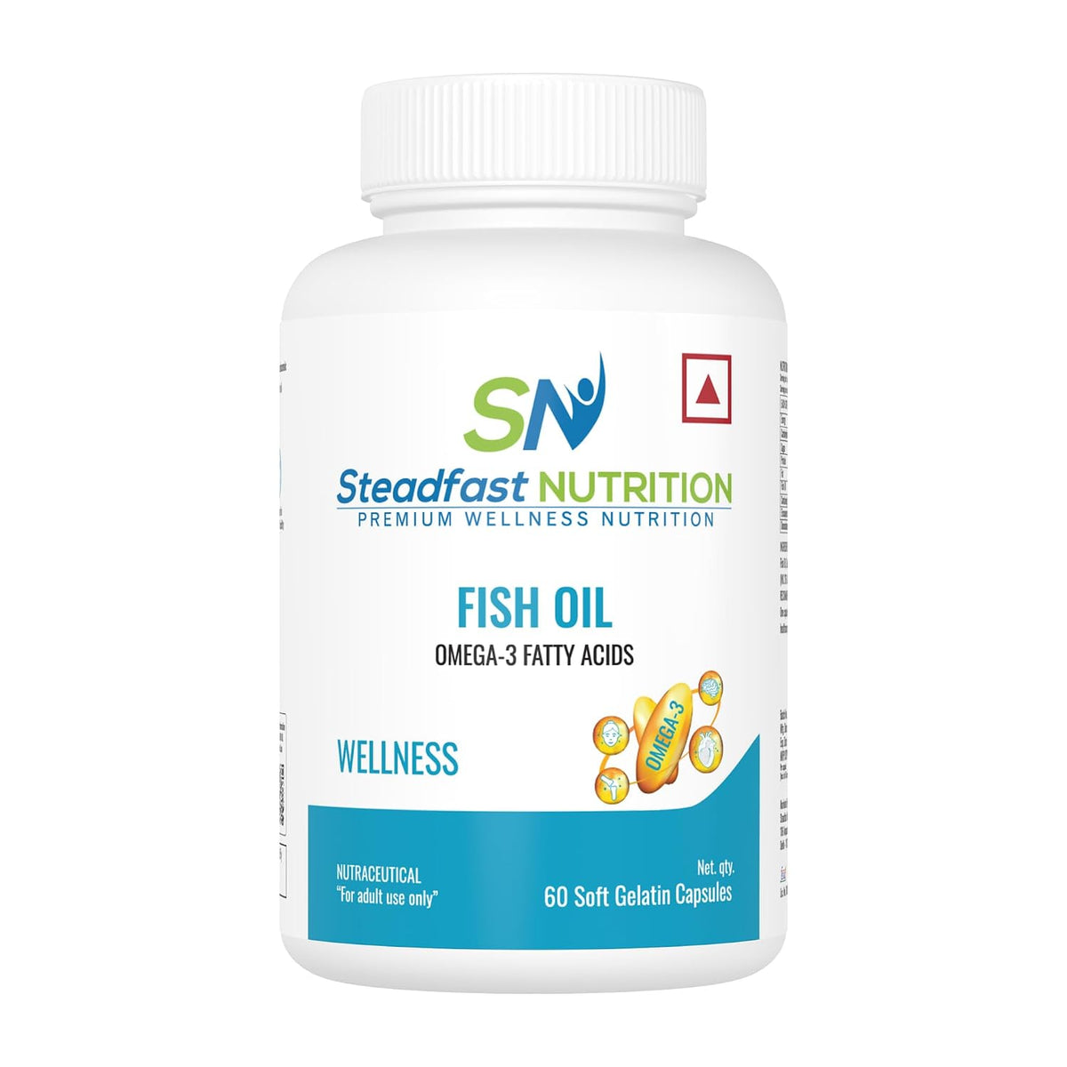 Steadfast Nutrition Fish Oil Omega- 3, 1000mg Triple Strength for Healthy Heart, Brain, Joints & Body (60 Softgel Capsules)