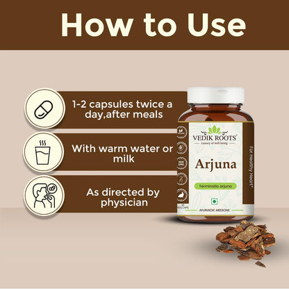 Arjuna 60 Capsules 450 mg Organic | Terminalia Arjuna | For Healthy Heart | Herbal Supplements (Pack of 1)