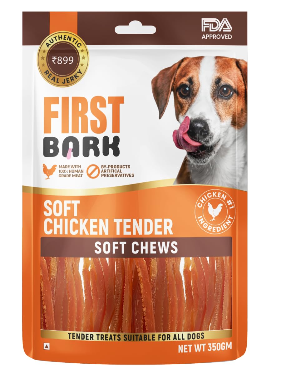 First Bark Dog Treats for Adult Dog & Puppy – Soft Chews Tender Chicken Jerky for Dogs, Small Dogs & Shih Tzu | Easy-to-Chew Puppy Treats & Dog Snacks – Soft Chicken Tenders (350g) x1