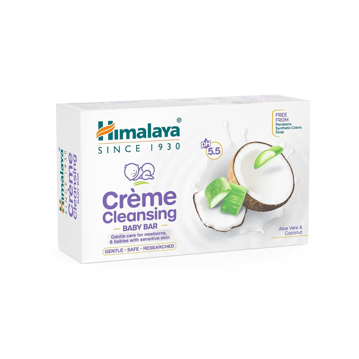 Himalaya Creme Cleansing Baby Bar 125G| pH 5.5|with Coconut milk Protein and Aloe vera|Soap Free | For New borns | For Baby's sensitive skin| No Parabens|No Synthetic Colors