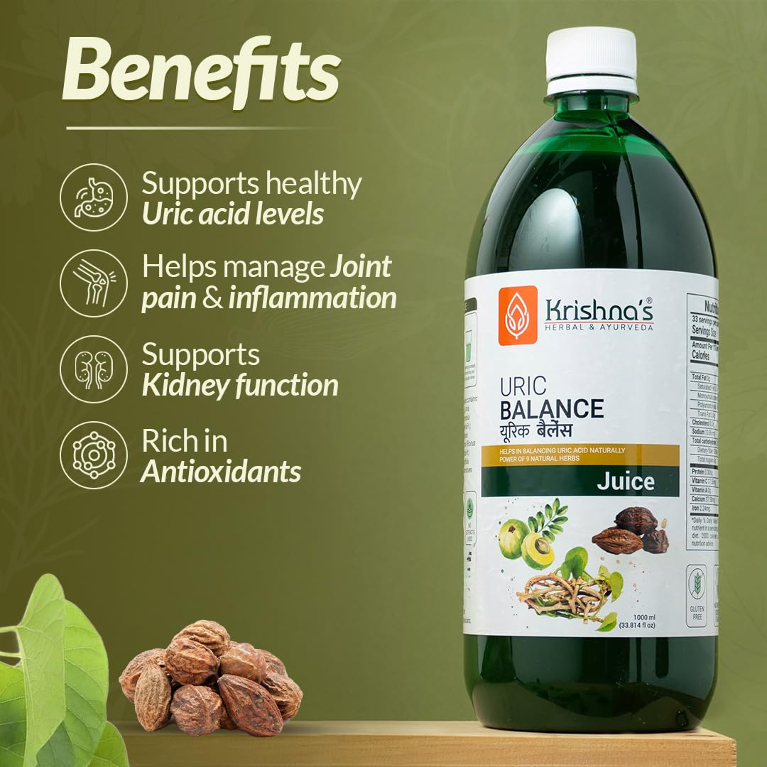 KRISHNA'S HERBAL & AYURVEDA Uric Balance Juice 1000 Ml | Balancing Uric Acid Naturally | Power Of Kutki, Adusa, Arand Mool & 6 More Herbs