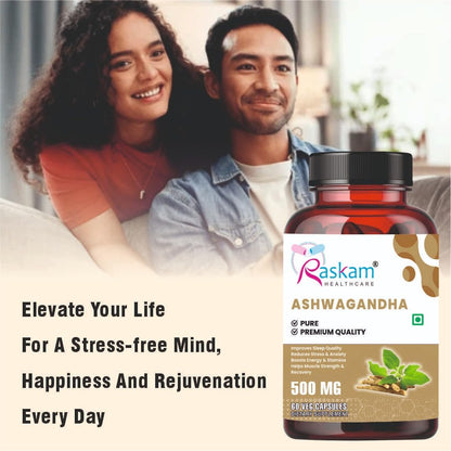 Ashwagandha 500 mg Capsules, 100 Veg. Capsules, Rejuvenates Body & Brain, Increases Energy, Strengthens Immune System, Reduces Stress & Anxiety