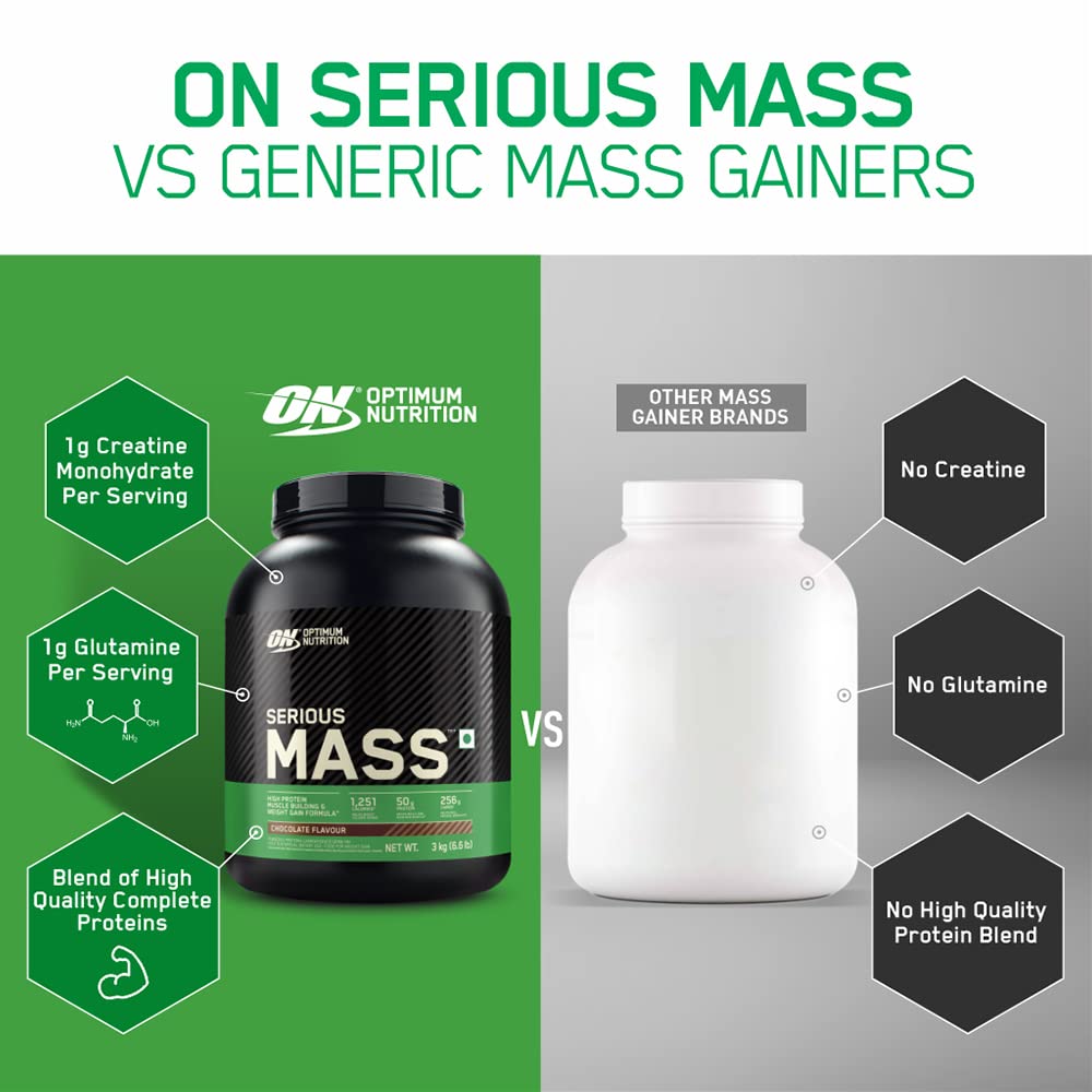 Optimum Nutrition (ON) Serious Mass High Protein High Calorie Weight Gainer Powder - 1 kg with Vitamins and Minerals, Vegetarian