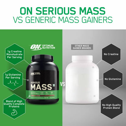 Optimum Nutrition (ON) Serious Mass High Protein High Calorie Weight Gainer Powder - 1 kg with Vitamins and Minerals, Vegetarian