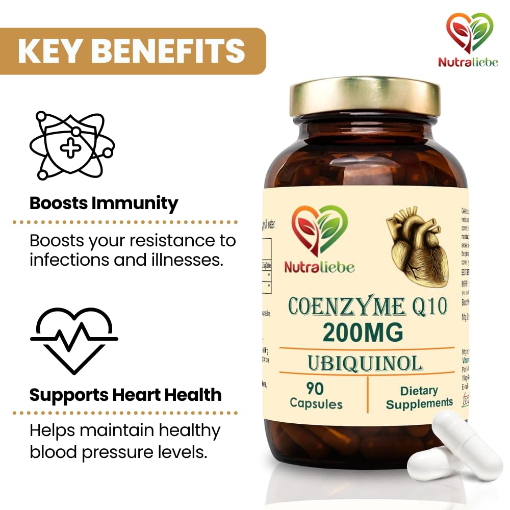 Nutraliebe Coenzyme Q10 Ubiquinol 200mg - Enhanced Energy & Antioxidant Support, Premium Heart Health Supplement, 90 Capsules