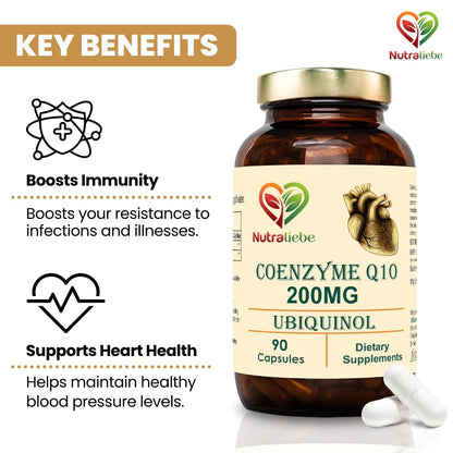 Nutraliebe Coenzyme Q10 Ubiquinol 200mg - Enhanced Energy & Antioxidant Support, Premium Heart Health Supplement, 90 Capsules