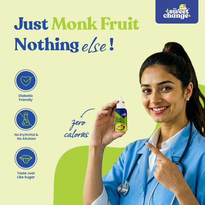 Natural Monk Fruit Sweetener Drops for Diabetics, Keto & PCOS | 100 Servings | 200 Drops | No Erythritol | Zero Sugar Liquid Sweetener | 10ml | The Sweet Change