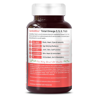 Bliss Welness Veg Omega 3 5 6 7 9 Supplement | Plant Based Algal (DHA), Flaxseed Oil (ALA), Pomegranate Seed, Sea Buckthorn, Borage (GLA), Rosemary Extract, Sunflower Extract & No Fish Oil 60 Vegan Softgel Capsules