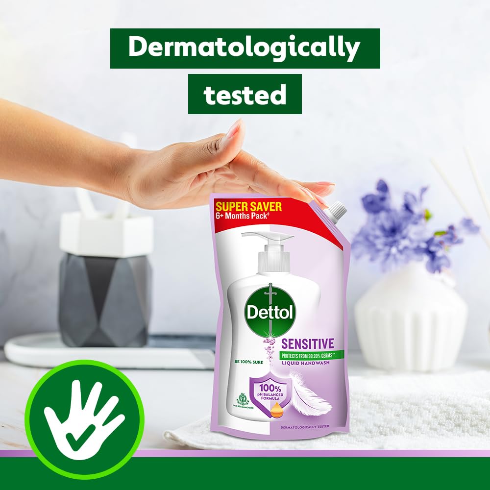 Dettol Liquid Hand wash Refill, Sensitive, 675ml | pH Balanced | 10x Better Germ Protection