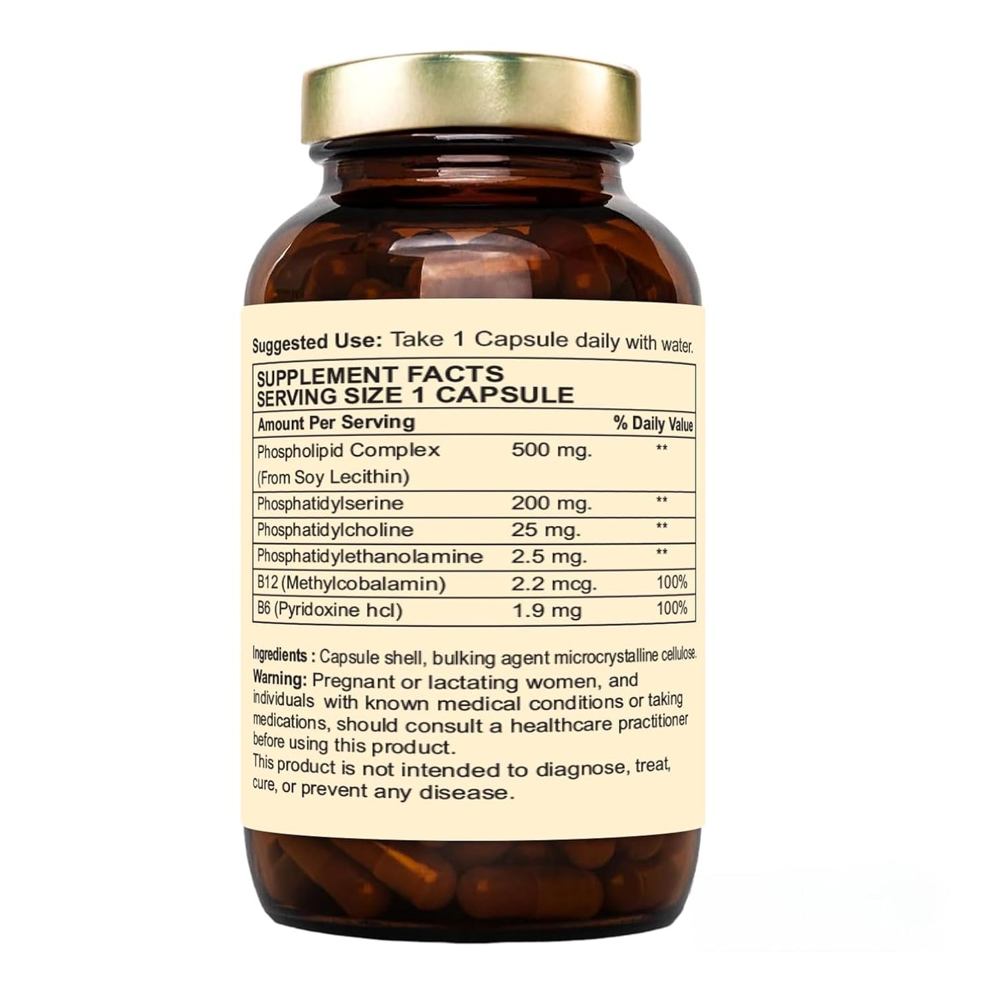 Nutraliebe Phosphatidylcholine & Phosphatidylserine Complex - Brain & Cognitive Support with Vitamin B12 & B6, 90 Capsules