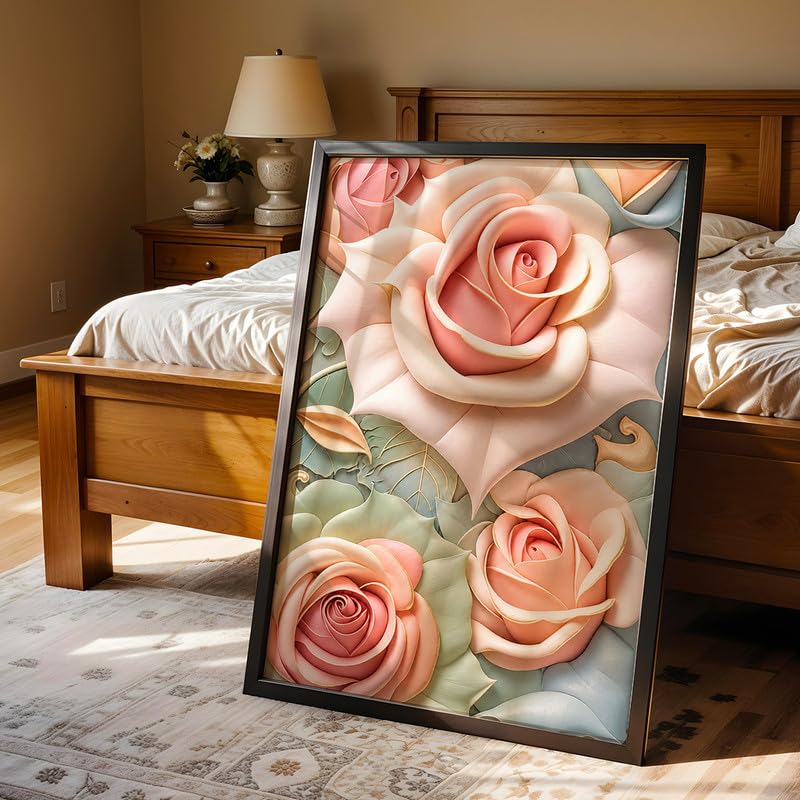 Rose Floral Wall Painting with Frame Set of 1 | Premium Textured Pastel Flower Artwork, Luxury Botanical Nature Wall Decor for Living Room, Bedroom, Office and Home Decoration (Art-12,10x13inch)