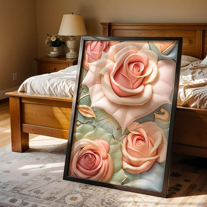Rose Floral Wall Painting with Frame Set of 1 | Premium Textured Pastel Flower Artwork, Luxury Botanical Nature Wall Decor for Living Room, Bedroom, Office and Home Decoration (Art-12,10x13inch)