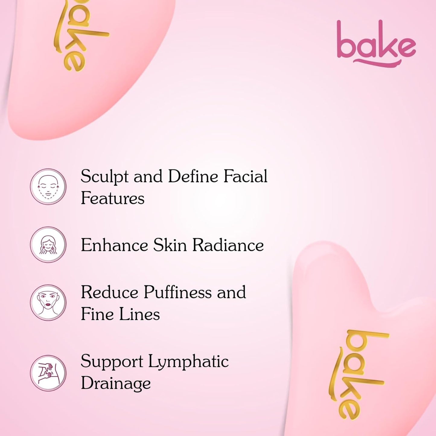 BAKE Gua Sha Face Massage Tool for Glowing Skin, Blood Circulation & Reducing Stress | Lifts Eyebrows, Smooths Wrinkles & Reduce Dark Circles | Jade Stone | 1 Piece