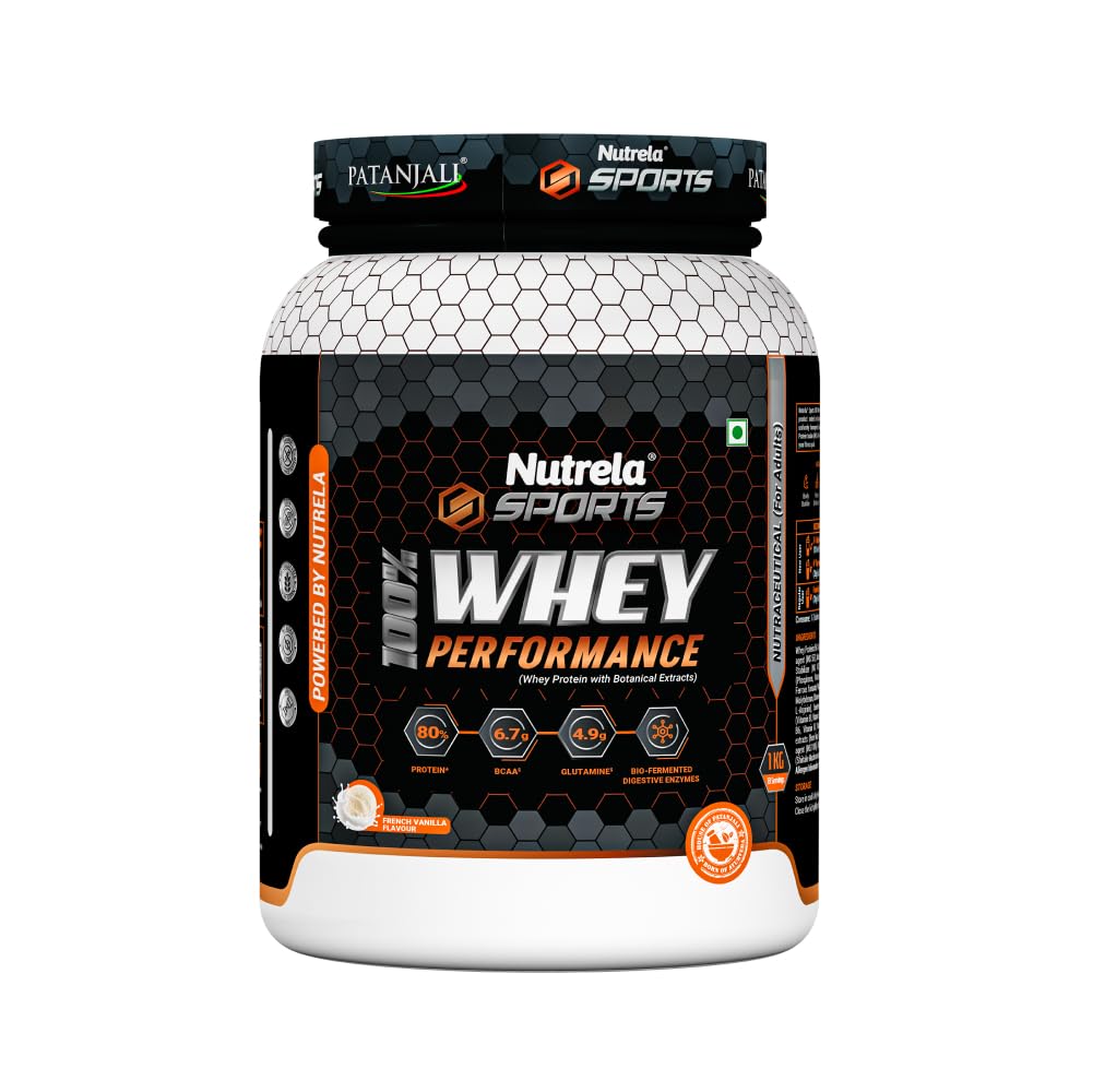 NUTRELA Sports Patanjali Premium 100% Whey Concentrate with Isolate Protein Powder | 80% Protein, 6.7g BCAA, 4.9g Glutamine |1kg