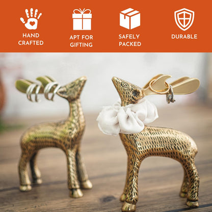 BEHOMA Antique Golden Metal Christmas Reindeer Figurine - 2 Pcs