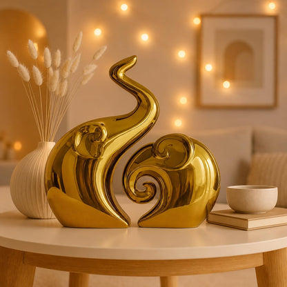 Beautiful Golden Elephant Couple for Home Decor (Pack of 2, Golden)