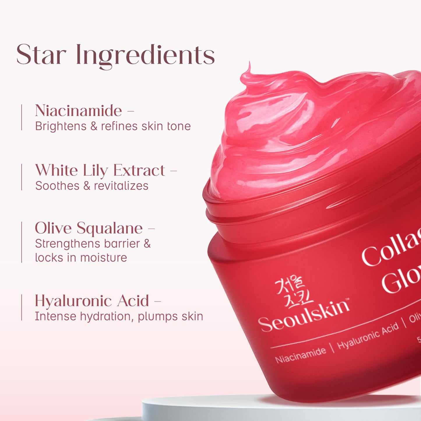 SeoulSkin Collagen Face Cream for Glowing Skin | Niacinamide, Hyaluronic Acid & White Lily Extract | Red Jelly Moisturizer for Hydration, Firming & Anti-Aging | Korean Glass Skin Glow | 50ml