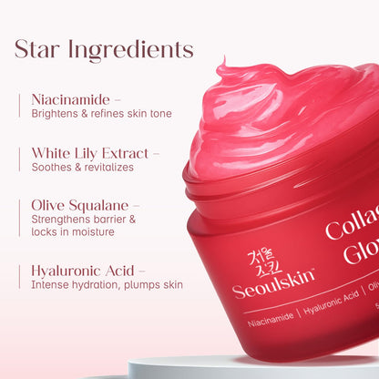 SeoulSkin Collagen Face Cream for Glowing Skin | Niacinamide, Hyaluronic Acid & White Lily Extract | Red Jelly Moisturizer for Hydration, Firming & Anti-Aging | Korean Glass Skin Glow | 50ml