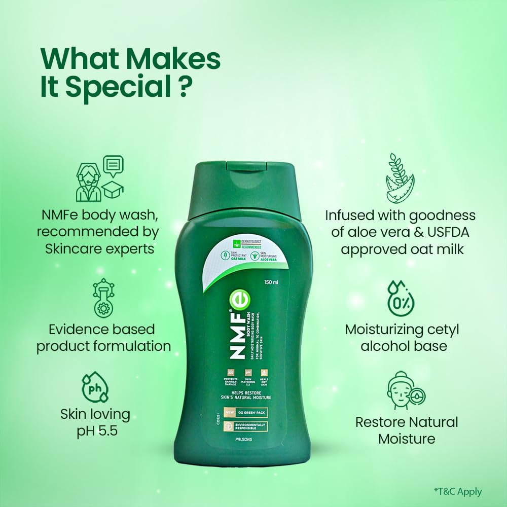 NMFe Moisturising Body Wash 150 ml with Aloe vera and Oat milk | for Regular or Daily Bathing | Skin Matching pH 5.5 | Restores skin moisture to maintain skin health and prevent dry skin