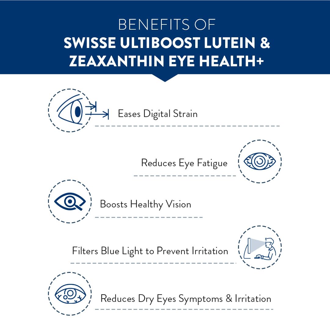 Zephivo Swisse Eye Health+ with Lutein & Zeaxanthin for Healthy Vision Support, Reduces Digital Strain & Fatigue From High Screen Time - 30 Tablets