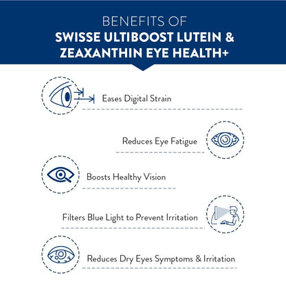 Zephivo Swisse Eye Health+ with Lutein & Zeaxanthin for Healthy Vision Support, Reduces Digital Strain & Fatigue From High Screen Time - 30 Tablets