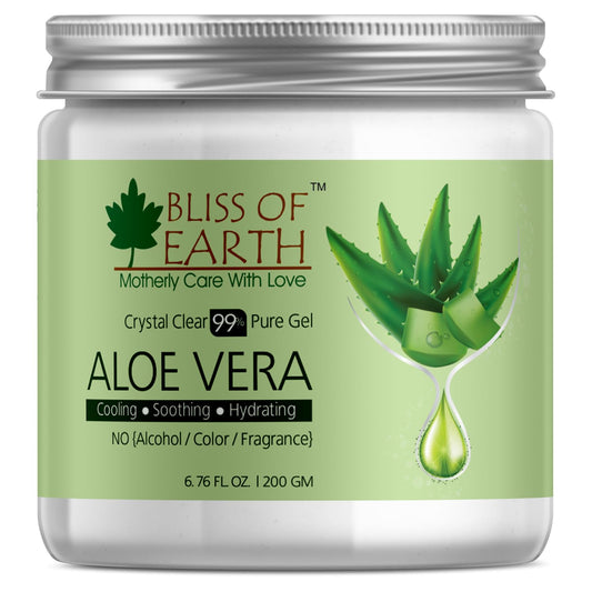 Bliss of Earth Aloe Vera Gel Pure Crystal Clear | Best For Face, Body & Hair | Effective Cooling, Soothing & Hydrating | Colour and Fragrance free Alcohol and Paraben Free | 200GM