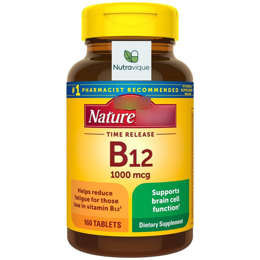 Vitamin B-12 1000 Mcg, Timed Release Tablets, 160 Count, Essential for Healthy Nervous System, Gluten Free