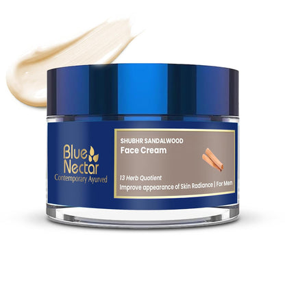 Blue Nectar Ayurvedic Sandalwood Radiance and Skin Brightening Cream | Moisturizing Day Cream for Men for Daily Use | Plant Based Face Cream for Men (13 Herbs, 50g)