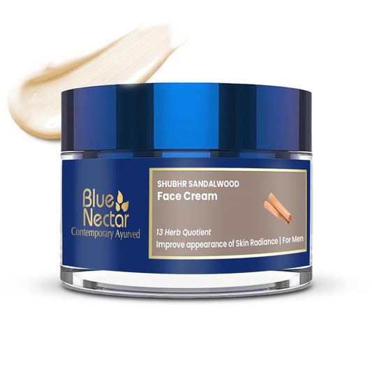 Blue Nectar Ayurvedic Sandalwood Radiance and Skin Brightening Cream | Moisturizing Day Cream for Men for Daily Use | Plant Based Face Cream for Men (13 Herbs, 50g)