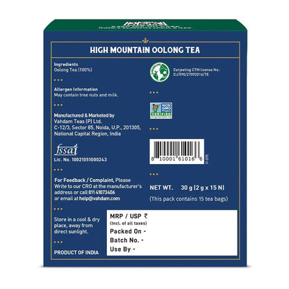 VAHDAM, High Mountain Oolong Tea Bags (15 Count) Non-GMO, Gluten-Free | Naturally High Grown Oolong Tea Leaves - Light & Floral | Individually Wrapped Pyramid Tea Bags | Direct from Source