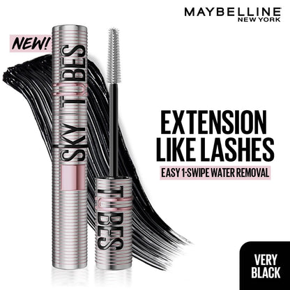 Maybelline Lash Sensational Sky Tubes Tubing Mascara, Very Black | Extension-Like Length, Conditioning with Shea Butter + Castor Oil, 7ml
