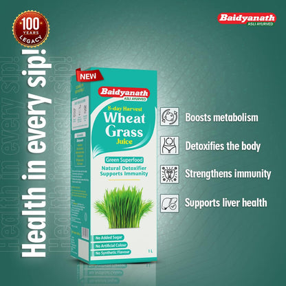 Baidyanath Wheatgrass Juice - 1L | Natural Liver detox & Gut cleanser Juice | Superfood for Weight & Cholesterol management