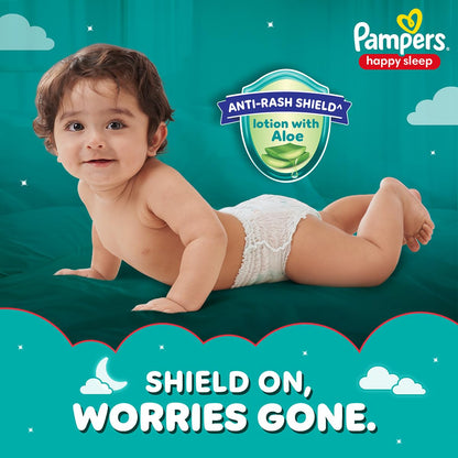 Pampers Happy Sleep Pant Style Baby Diapers, Medium (M), 48 Count, 1 Pampers = 1 Night Sleep, with Anti Rash Shield, 7-12 Kg Diapers