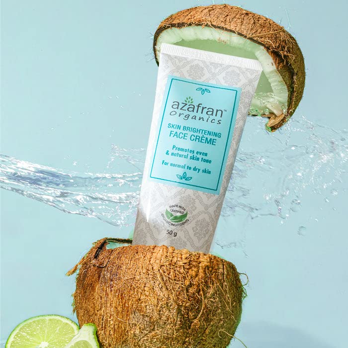 Azafran Organics Skin Brightening and Lightening Face Cream, For Normal and Dry Skin, With Vitamin B3, Soya Butter, Coconut Oil, Evens Out Skin Tones, Restores Youthful Glow. 50g