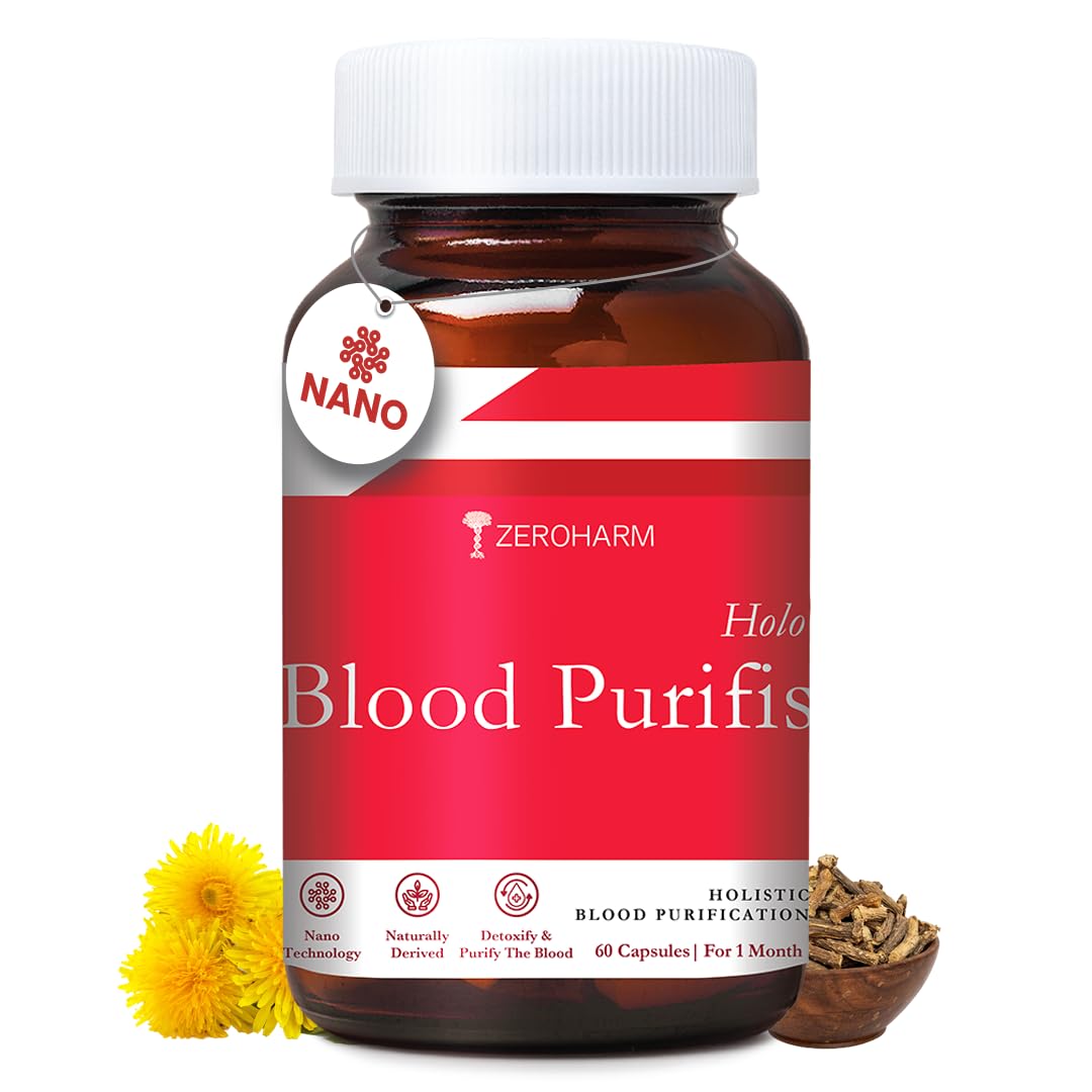 ZEROHARM Holo Blood Purifis | Ayurvedic Neem Blood Purifier with Manjistha, Dandelion | Herbal Formula for Healthy and Glowing Skin, Acne, Immunity & Liver Support for Men, Women | 60 Capsules