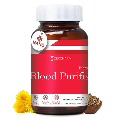 ZEROHARM Holo Blood Purifis | Ayurvedic Neem Blood Purifier with Manjistha, Dandelion | Herbal Formula for Healthy and Glowing Skin, Acne, Immunity & Liver Support for Men, Women | 60 Capsules