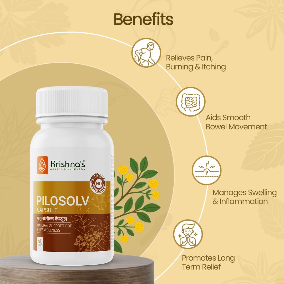 Krishna's Pilosolv Capsules | Herbal & Natural Formula for Digestion | Ayurvedic Supplement - 60 Caps