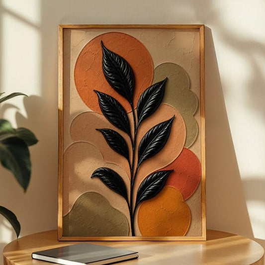 Floral Botanical Wall Painting with Frame | Premium Textured Flower & Leaf Artwork, Pastel Nature Wall Decor Framed for Living Room Bedroom Office and Home Decoration (Art-5,13x19inch)