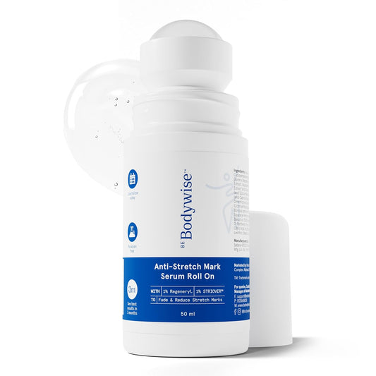 Be Bodywise Anti Stretch Mark Roll-On Serum 50 ml | With Regeneryl, STRIOVER™ & Bakuchiol Oil | Fades & Reduces Stretch Marks, Hydrates & Stimulates Collagen Production | Non-sticky & Non-messy