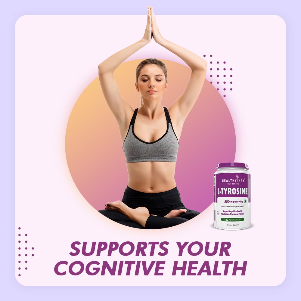 Woman in yoga pose with supplement bottle and text 'Supports your cognitive health' on a gradient background