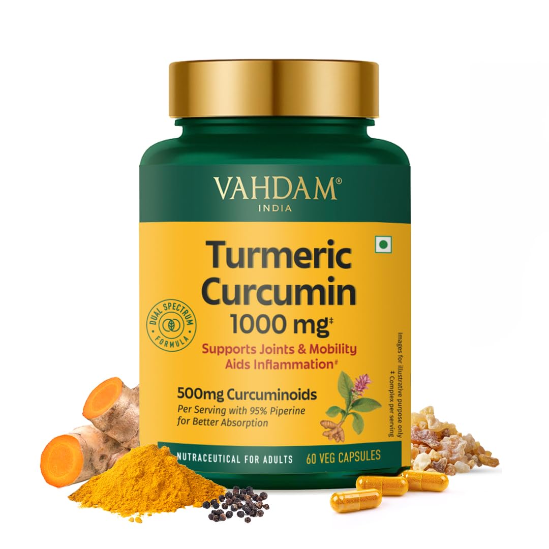 VAHDAM Turmeric Curcumin for Joint Support | 60 Capsules | Piperine & 95% Curcuminoids | Anti Inflammatory Supplement